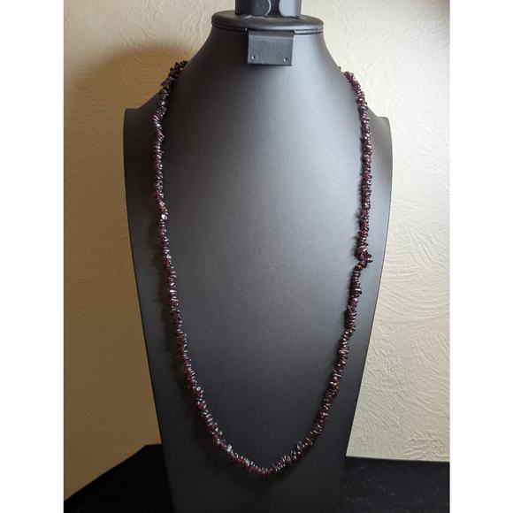 Single Strand Garnet/Amethyst Chip Bead 34" Necklace - Picture 7 of 7